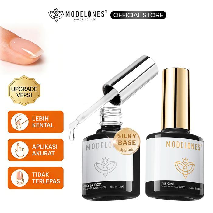 Modelones Set Kutek Gel Base Dan Top Coat, 15 Ml Lebih Kental Upgrade Base Coat Halus Dan Top Coat