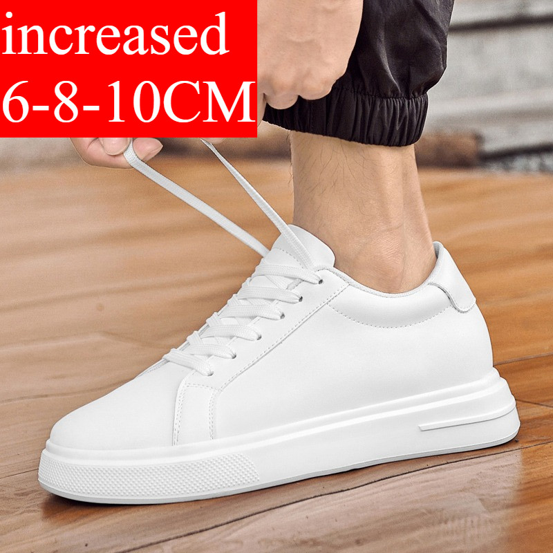 Sepatu Sneakers Pria dengan Insole Penambah Tinggi 6-10CM, Sepatu Olahraga Kulit untuk Meningkatkan 