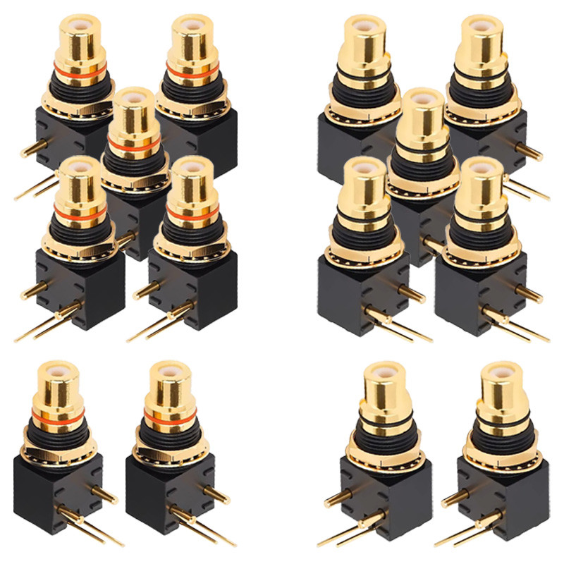 2/4Pcs RCA Female Socket Elbow Pin PCB Panel Mount Adapter Right Angle Gold Plated Decoder Digital