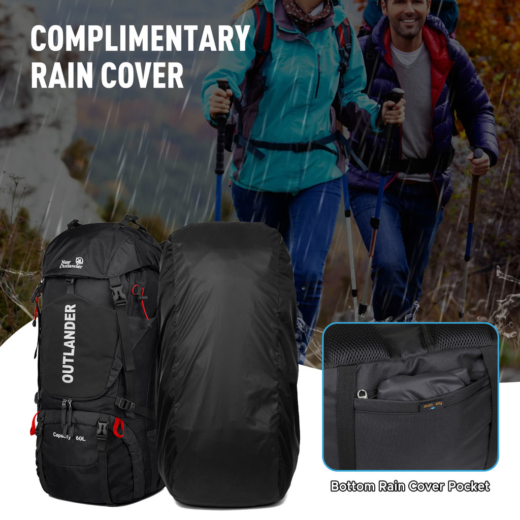 Hiking Backpack 60L Waterproof Camping Backpack Light Travel Backpack Backpack Shoe Compartment Rain