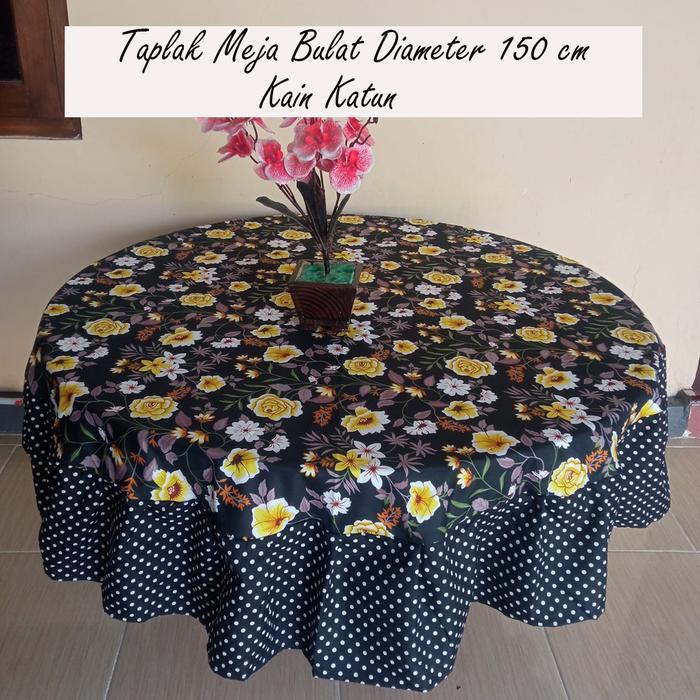 Taplak Meja Bulat Kain Katun Model Rumbai Motif Bunga Batik Elegant Modern Diameter 150 cm