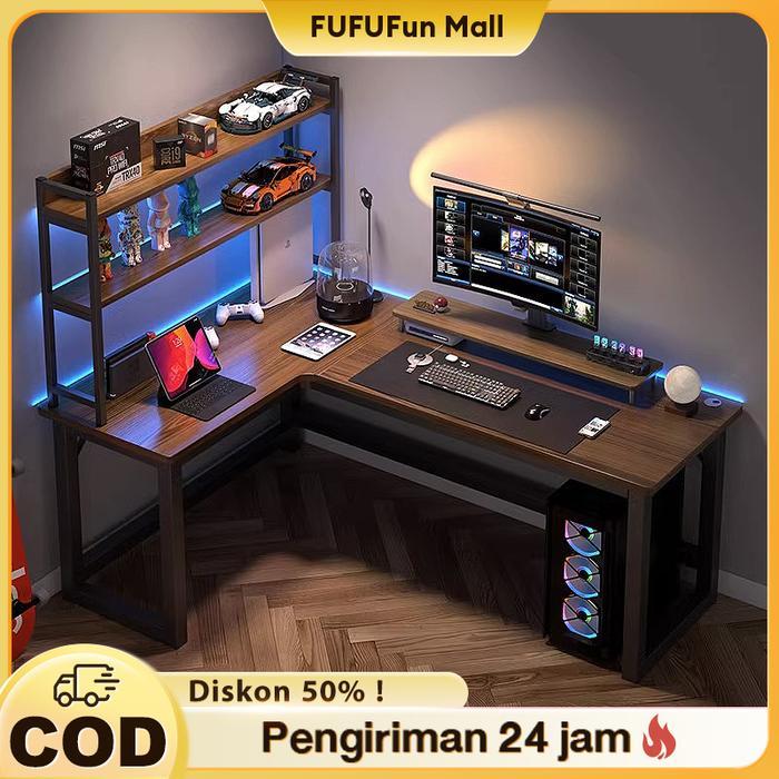 FUFU Meja Komputer Shaped L Meja Gaming Minimalis Meja Laptop Meja Kantor Meja Kerja Minimalis