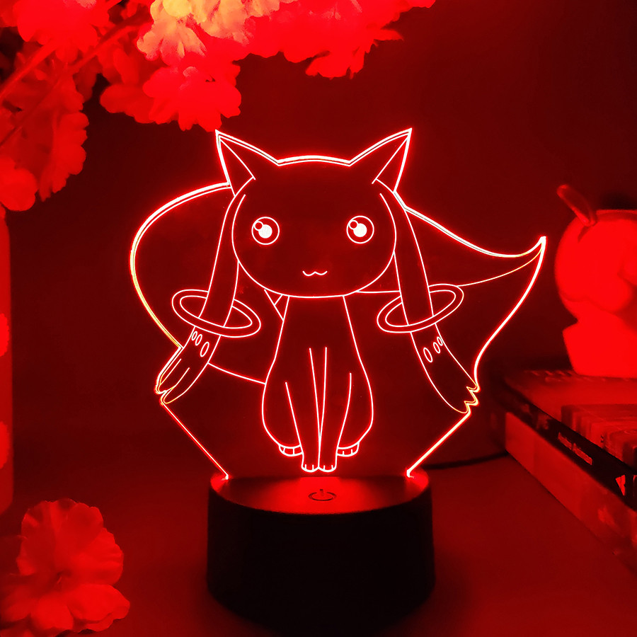 LED Anime Puella Magi Madoka Magica Lamp Cute Kyubey 3D Nightlight Bedroom Decoration for Friends