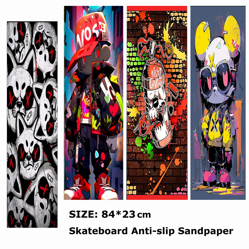 Red Hat Cool Boy Big Ears Bear Pattern Electric Scooter Anti-slip Sticker Sandpaper Skateboard Grip