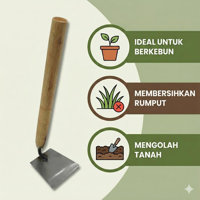 Cangkul Mini untuk Babat Rumput Wangkil Kecil Bahan Plat Baja Super Gagang Kayu