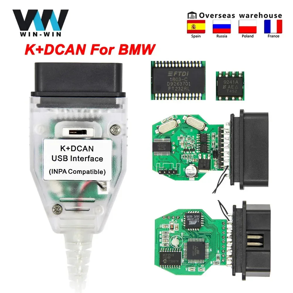 For BMW K DCAN K+CAN FTDI Chip For BMW OBD2 Auto Car Diagnostic Tools OBD 2 Scanner Switch USB