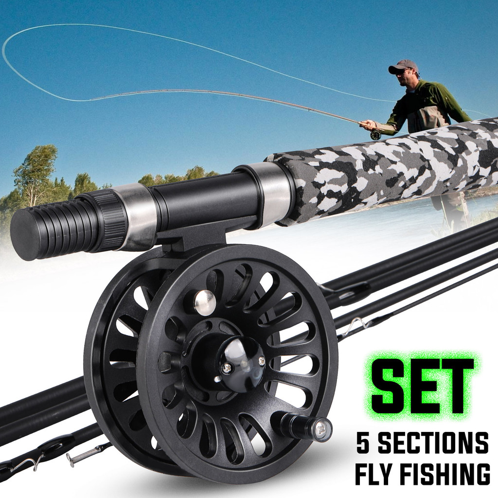 Sougayilang 5# Fly Fishing Rod Combo Super Light Portable Carbon Fiber Trout Rod Starter Package Fly
