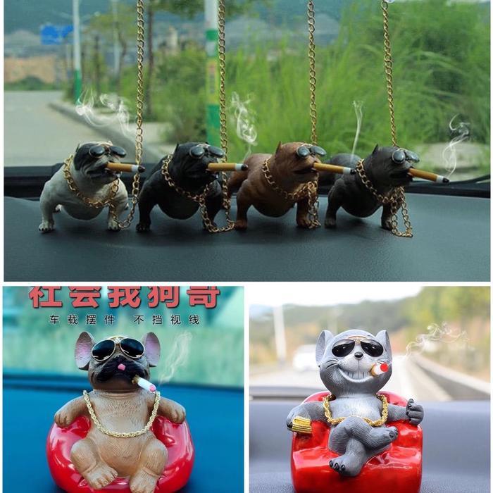 Miniatur Pitbull Pajangan Dashboard Mobil Doggy Smoking Pitbull Pajangan Pitbull Pajangan Anjing
