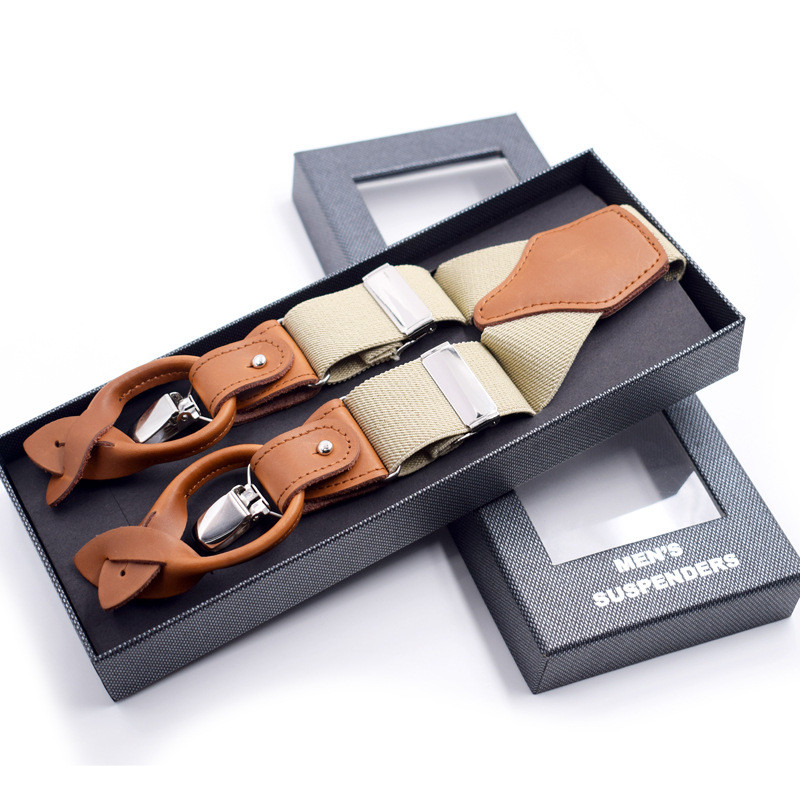 3.5X125 6 Clips Leather Men Suspenders Male Casual Suspensorio Button-end Trousers Strap Jockstrap
