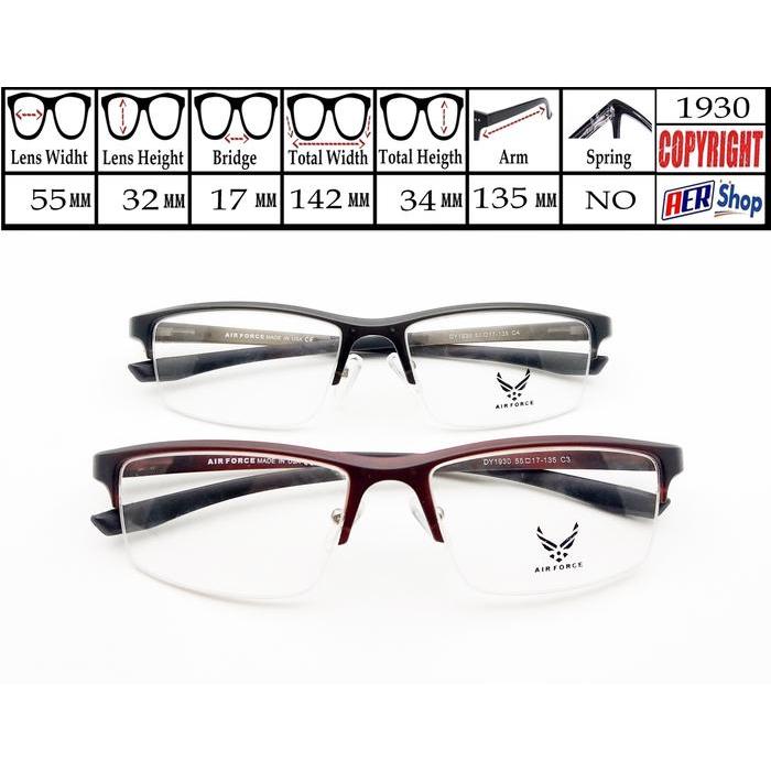 frame kacamata minus sport original AIR FORCE half frame kacamata new
