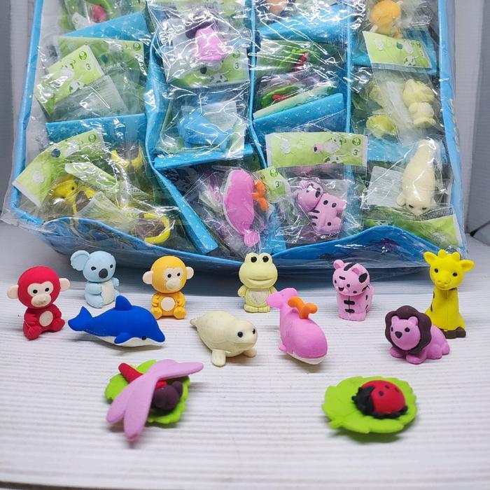 penghapus/eraser bongkar pasang karakter hewan 3D (1 lusin/12 pcs