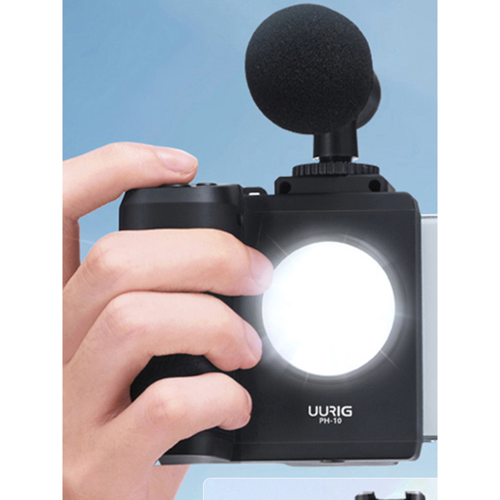 UURIG PH-10 Wireless Handle G rip Phone Holder Stabilizer for Smartphone Vlog Remote Control 1/4"LED