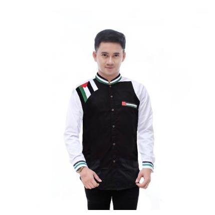 Baju Koko Palestina Lengan Panjang Pria Dewasa Putih Hitam Keren Baju
