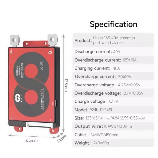 TERLARIS BMS DALY Lifepo4 16s 51V 40A 60A 100A 51Volt Lifepo 4 Lithium baterai Sepeda motor Listrik