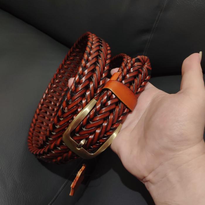 Gesper Pria Ikat Pinggang Pria Kulit Asli Anyam