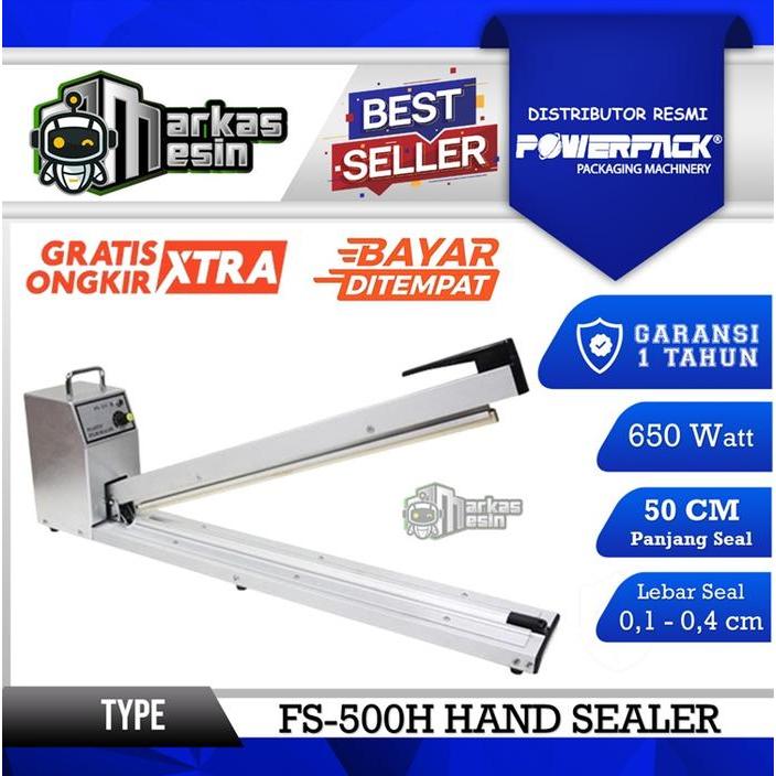 Powerpack Mesin Segel Plastik FS-500H Hand Impulse Sealer 650W 50cm Panjang Segel 0,1-0,4cm Lebar