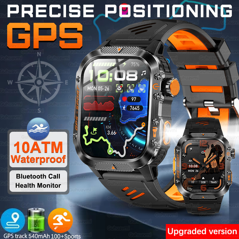 Jam Tangan Pintar GPS 2025 dengan Kompas Militer dan Lampu Senter