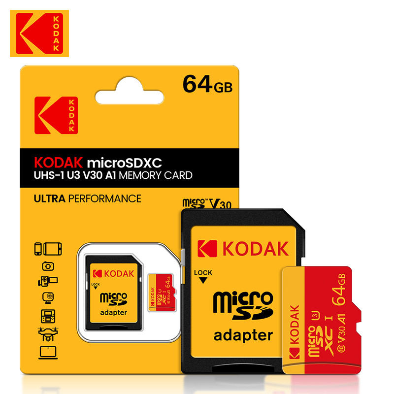 Original KODAK 32GB 64GB 128GB 256GB Memory Card 64GB U3 4K Micro TF SD Card 64G SDHC Mini microsd