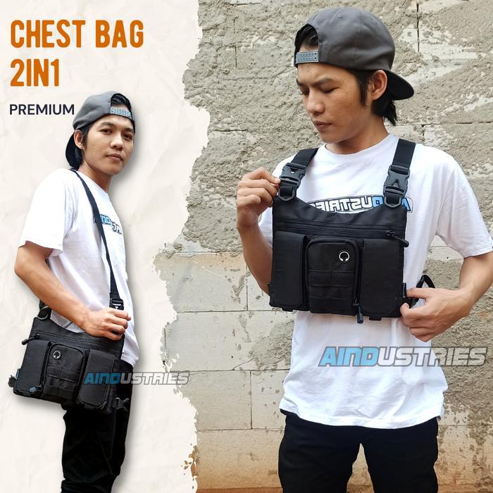 Tas Selempang Pria Tas 2 Tali Chest Bag Depan Dada Vest Rompi Pelindung Dada