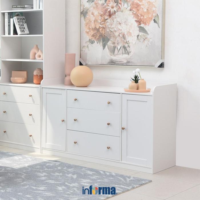 Informa Darlyn Kabinet Dengan 3 Laci - Putih Loker Bufet Konsol Credenza Almari Kabinet Dinding Laci