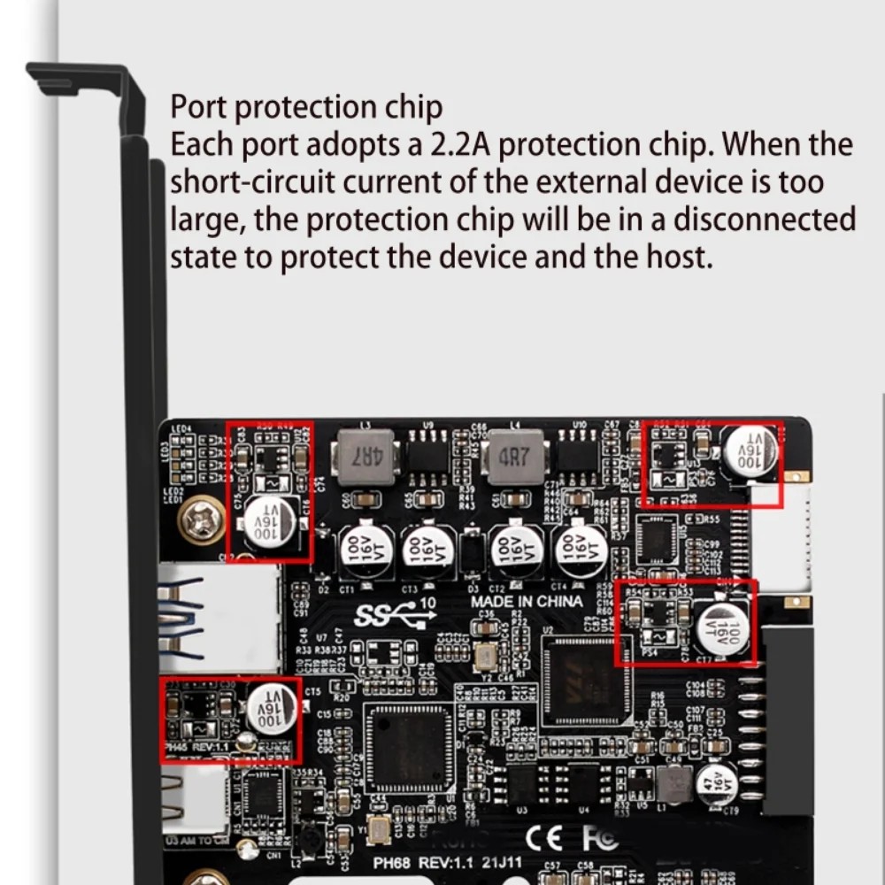 PCIE 3.0 To USB 3.2 Gen2 Type-C 10Gbps Data Transfer Quick Charge USB-C Controller PCI Express Type