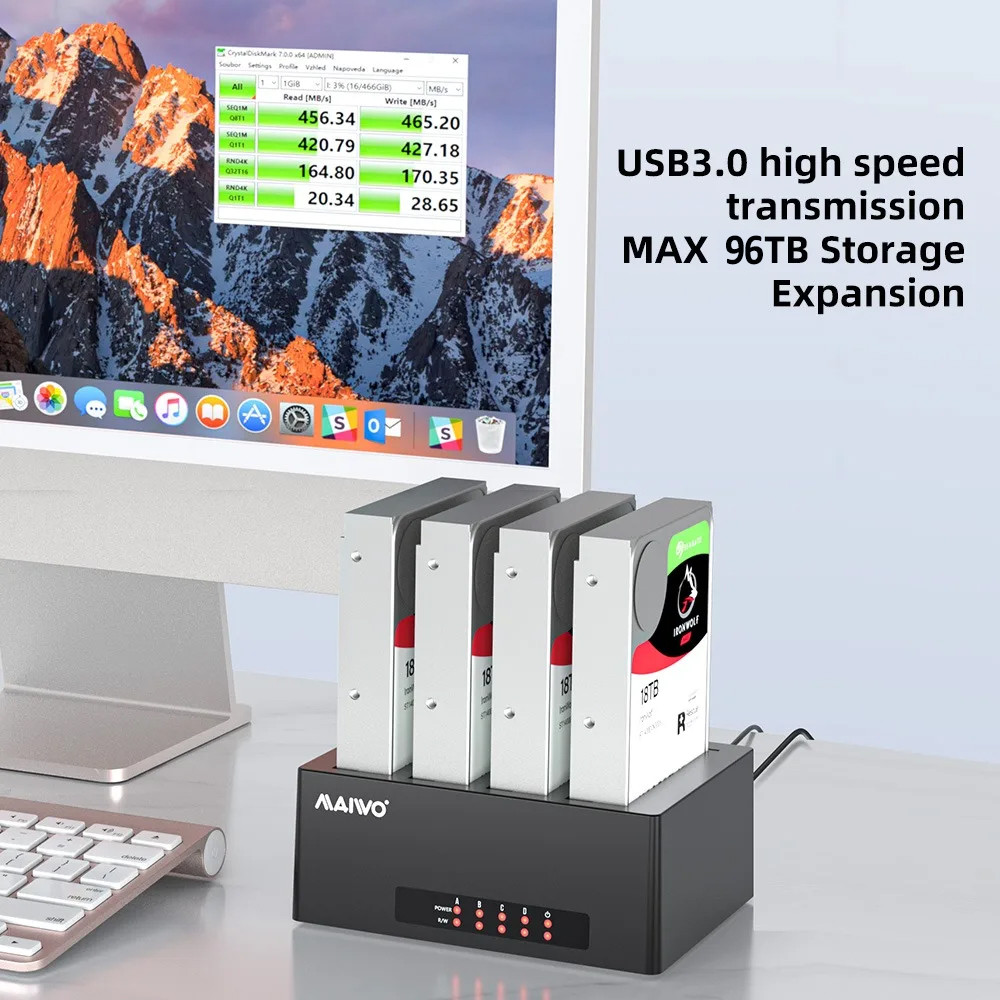 MAIWO 4 Bay HDD Docking Station SATA to USB3.0 2.5" 3.5'' SSD/HDD Hard Drive Enclosure Case for 2.5