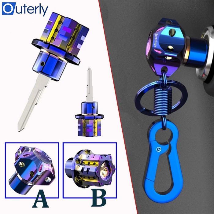 READY 1SET Titanium Alloy Sepeda Motor Kunci Kepala Penutup Kunci Gantungan Kunci Hexagon Kunci