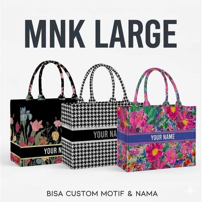 TOTEBAG NAMA Tas kanvas MNK bag Initial Large size Bisa Custom Nama - Ukuran 41x36x20 cm - Tote,