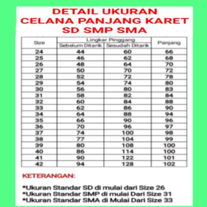 Celana sekolah TK SD panjang karet Merah Hijau Putih Coklat Hitam seragam sekolah bahan famatex 100%