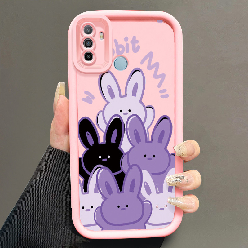 Casing Hp untuk OPPO A53 A53s A32 A33 2020 A11s Case Keluarga Besar Kelinci Ungu Softcase Kesing Ces