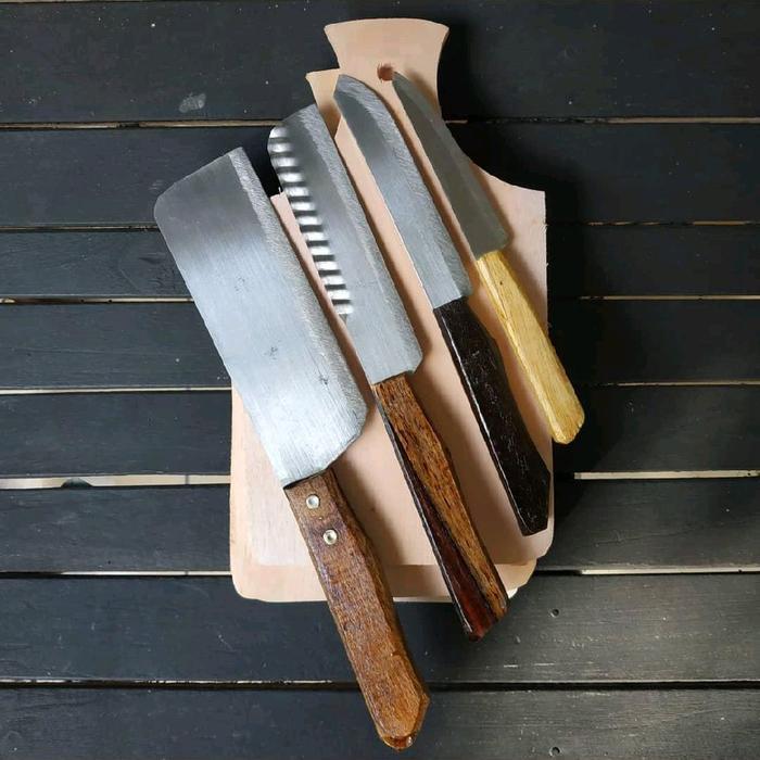 (4 Pcs) Free 1 Pcs Telenan Tebal Pisau Dapur Produk UMKM dengan Kualitas Terbaik - Pisau Set