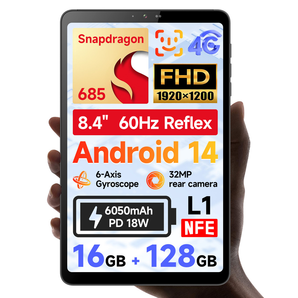 BNCF BPad Mini 8.4 inch Snapdragon SMD685 Tablet Android14 (8+8)GB RAM+128GB ROM 6050mAh Battery 4G