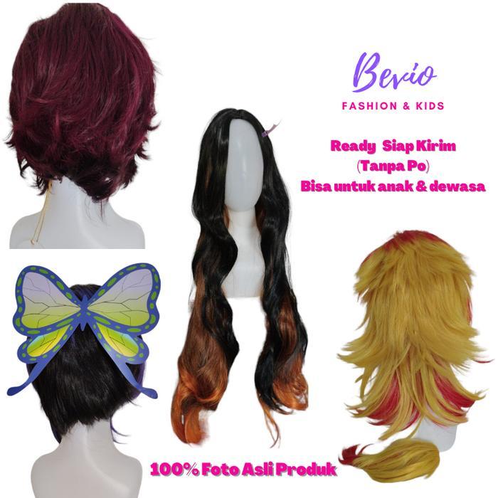 Wig Cosplay Anime Demon Slayer Pria Wanita Anak Dewasa Tanjiro Nezuko