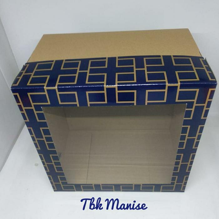 Thebest- Box Kue Blue Mozaik Mika 25x25cm / Dus Kue / Kotak Kue / Cake Box