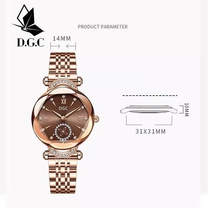 DGC G166 Jam Tangan Wanita Kotak Rantai Stainless Steel Elegan Kuarsa Business Jam Tangan Cewek Jam