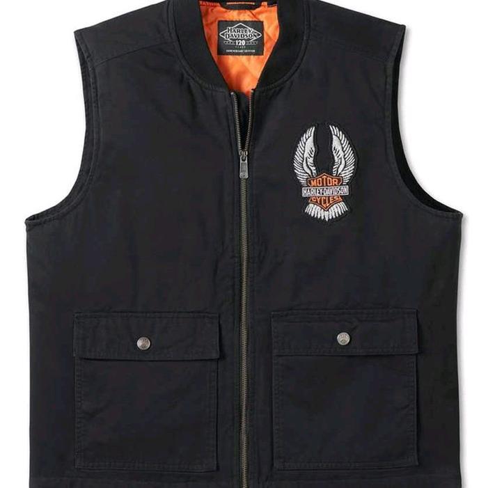 HARLEY-DAVIDSON VEST MEN'S 120TH ANNIVERSARY HEAVYWEIGHT BLACK ROMPI HARLEY PRIA ORIGINAL HD GENUINE