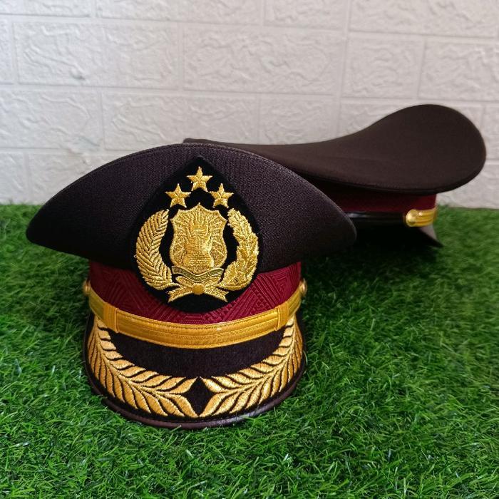 Topi Pet Pdu Coklat Pamen Polri / Pet Pdu Pamen Polisi / Pet Coklat Pamen Polri