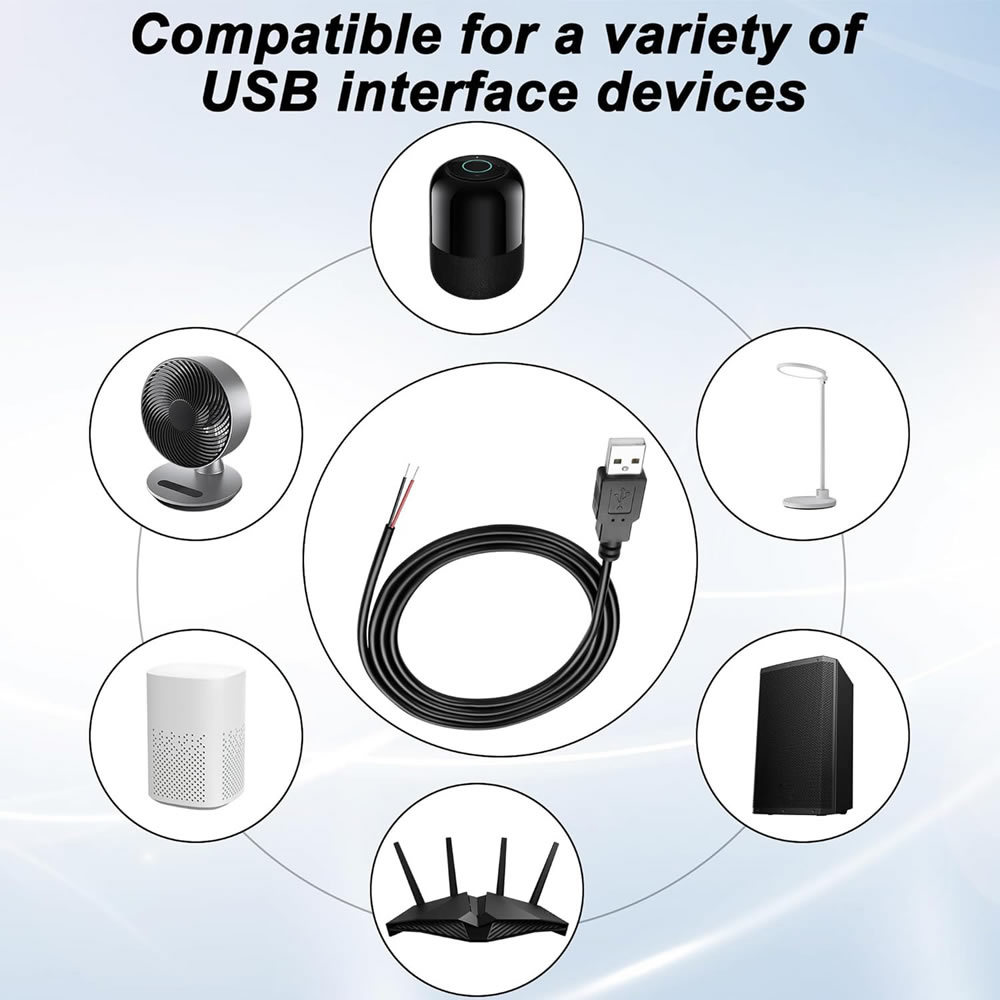 DC 2 Pin USB Power Cable USB Male Female to 2 Core Extension Cord For 5V Equipment Installed DIY