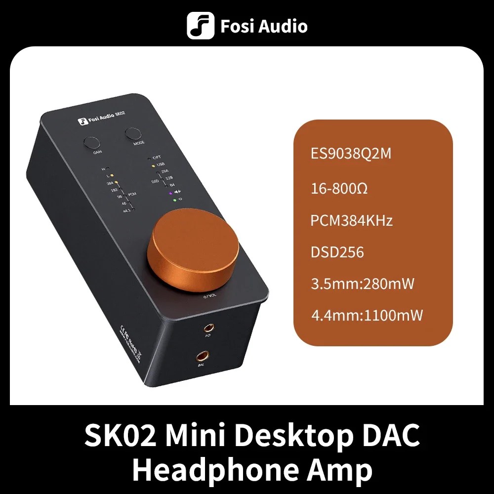 Fosi Audio SK02 Amplifier Headphone Hi-Fi Desktop DAC Chip ES9038Q2M - Hitam