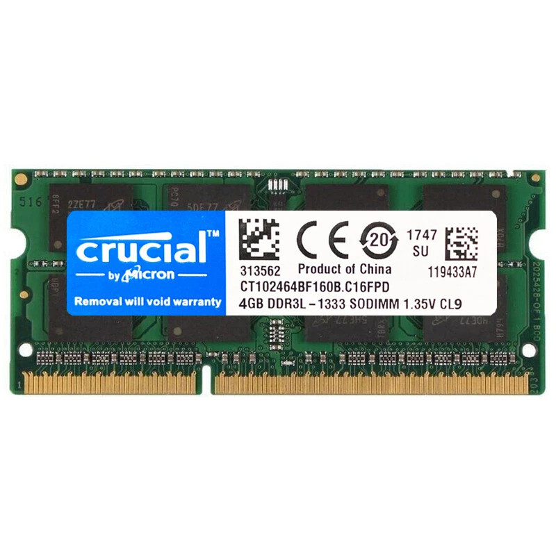 Crucial Laptop Memory DDR3 DDR3L DDR2 2GB 4GB 8GB 1600 1333 1066 667 800MHz PC3-8500 10600 12800