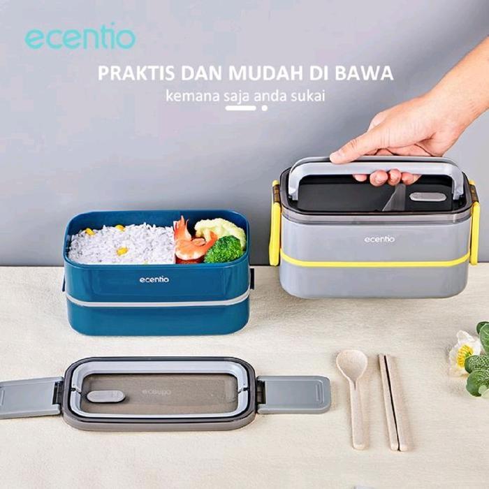 ECENTIO double layer Launch Box - Tempat Makan Dua susun Anti Tumpah BPA FREE