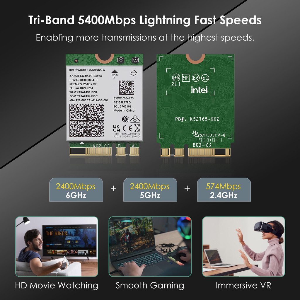 WAVLINK WiFi 6E Wireless Card Intel AX210 Tri-Band 5400Mbps 2.4GHz/5GHz/6GHz Network Adapter