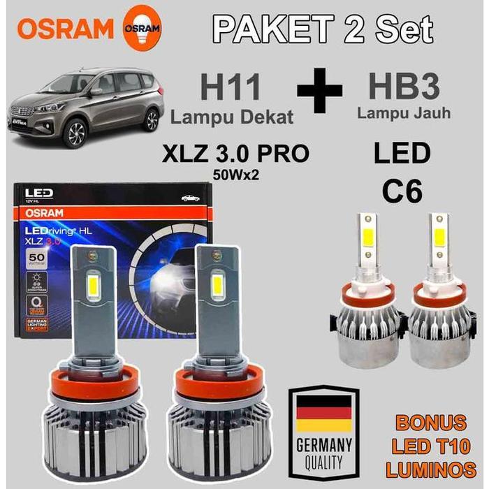 Paket Lampu LED NEW ERTIGA H11 OSRAM XLZ + LED C6 HB3 9005 LED Putih - Dekat+Jauh