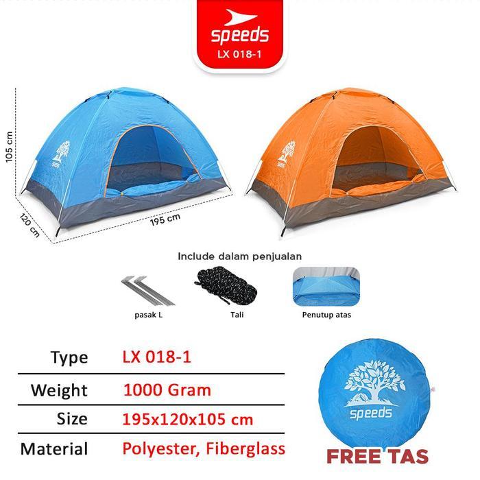 Speeds Tenda Camping 2 Orang Tenda Lipat Bahan Parasut Anti Hujan Outdoor 018-1