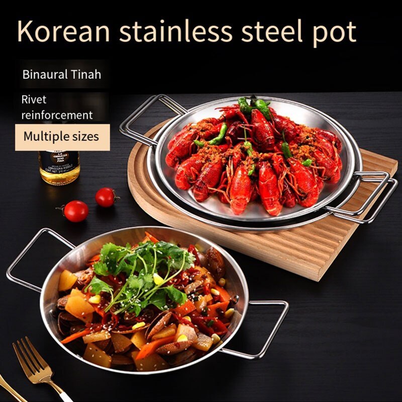 Stainless Steel Seafood Plate Thickened Paella Paella Pan Pan with Two Ears Red Handle TrayPaella Pa