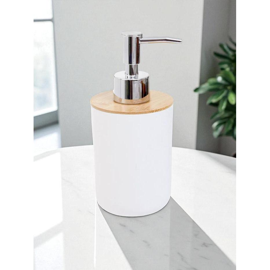 Dispenser Tempat Sabun Cair Kamar Mandi Aesthetic Putih Bambu - Putih