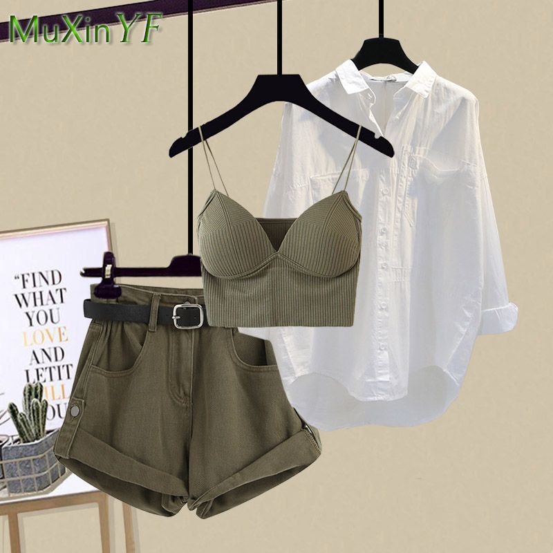 Women's New Fashion Tracksuit Matching Set Korean Elegant Casual White Sunscreen