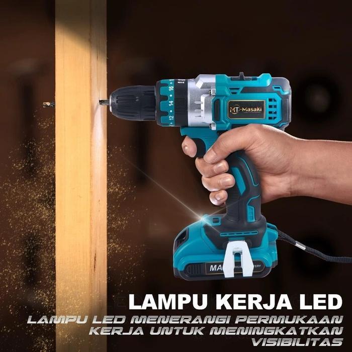 Mtmasaki Mesin Bor Baterai Cordless Brushed Kuat, Tahan Lama, & Serbaguna
