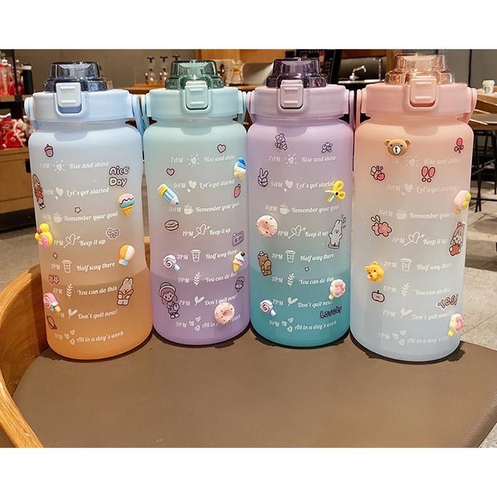 WEIYI - Botol Minum 2 Liter 2000ML Korea VIRAL Botol Minum Botol Air Minum Viral Motivasi Penanda