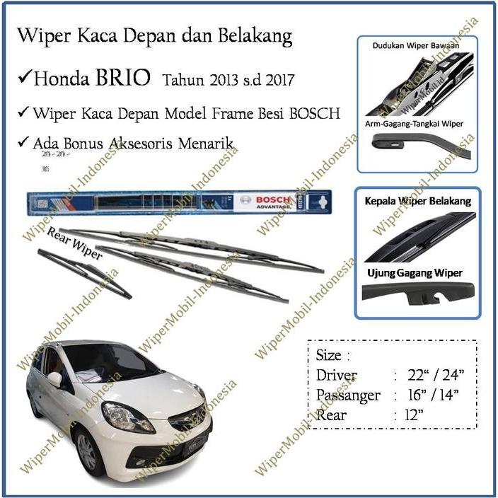 Wiper Rangka Besi Kaca Depan Belakang Honda Brio 2013 2014 2015 2016 2017
